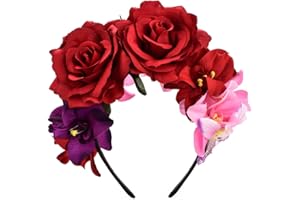 DreamLily Day of The Dead Headband Costume Rose Flower Crown Mexican Headpiece BC40