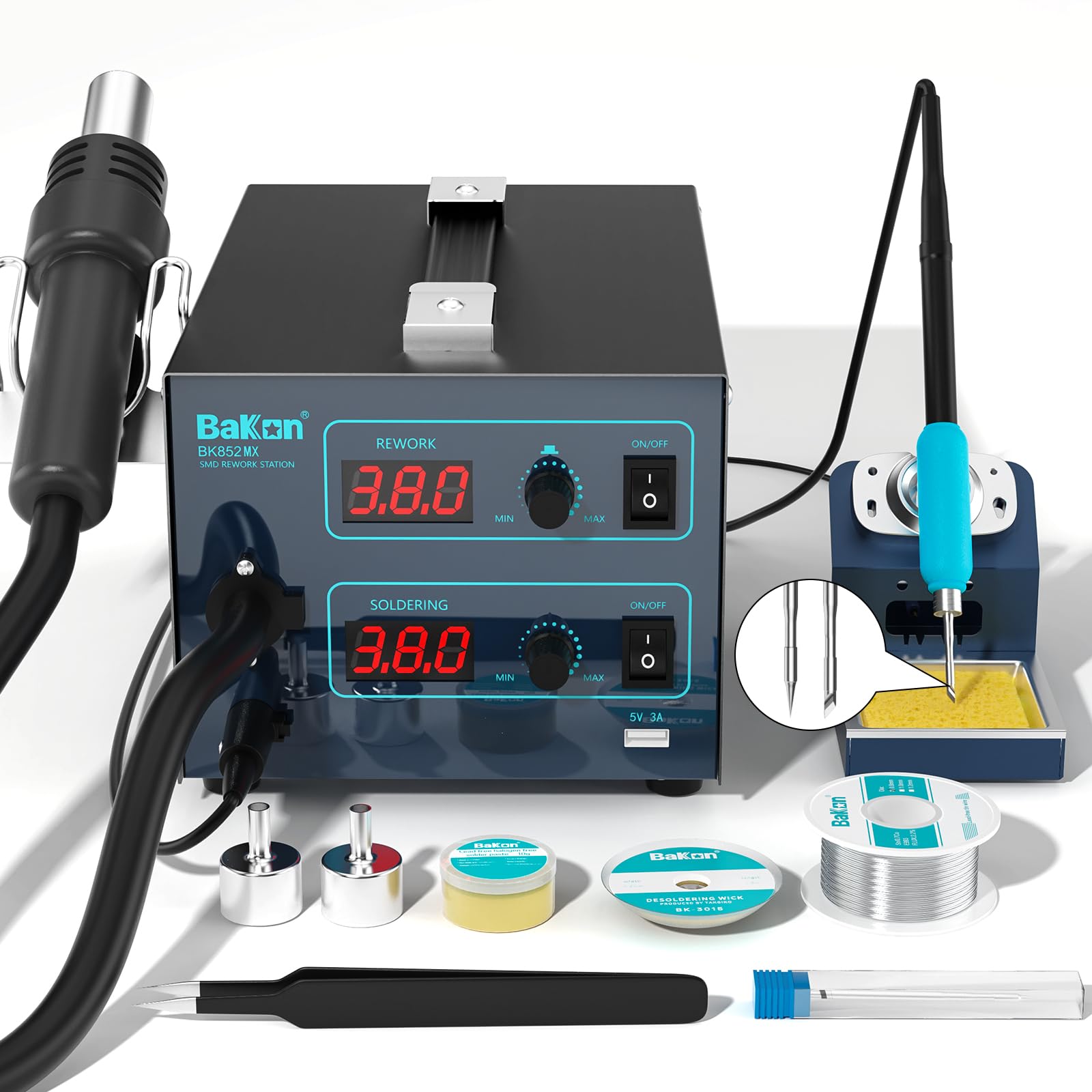 Photo 1 of BAKON 852MX C210 1000W Hot Air Rework Station - Ultra-Quiet Design, Digital Display, Precise Temp Control, Fast Heating, Overheat Protection, Ideal for SMD Soldering, Desoldering & Electronics Repair