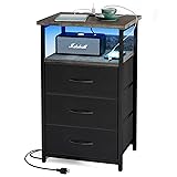 Fixwal Night Stand with Charging Station, LED