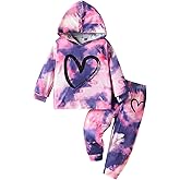Toddler Baby Girls Clothes Long-sleeve Tie Dye Hoodie Pullover and Sweatpants Heart Print Hooded Outfits Set