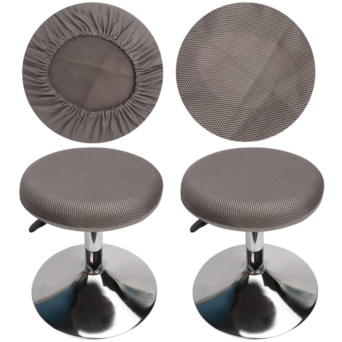 HuaLiSiJi Round Stool Covers Round Bar Stool Covers, Washable Easy Care Mesh Breathable, for 12-15.7in/30-40cm Round Stool Diameter (2, Gris)
