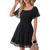 Timeson Womens Summer Dresses 2026 Ruffle Sleeves Elegant Flattering Chiffon Sundress