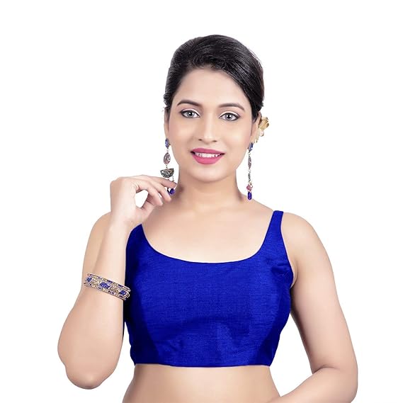 Fashion Women's MultiColour Deep Neck Silk Sleeveless Readymade Saree Blouse For Lehenga Choli