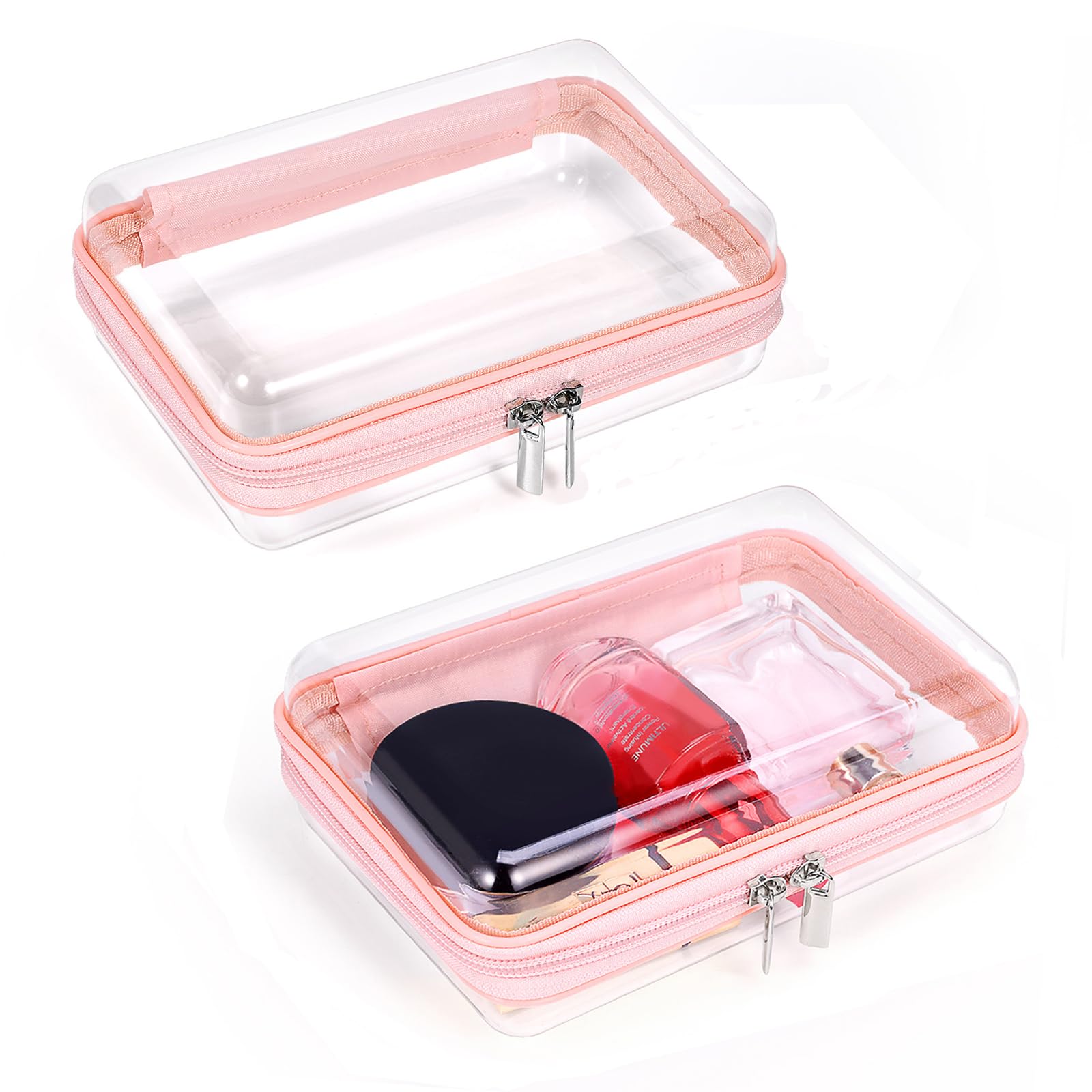 Photo 1 of 2 Pack Zippered Hard Pouch, Clear Plastic Storage Box Containers Small Toiletry Bag, Clear Hard Shell Zipper Case for Small Items, Toys, Building Blocks, Puzzles, Cosmetics, Stationery Accessories