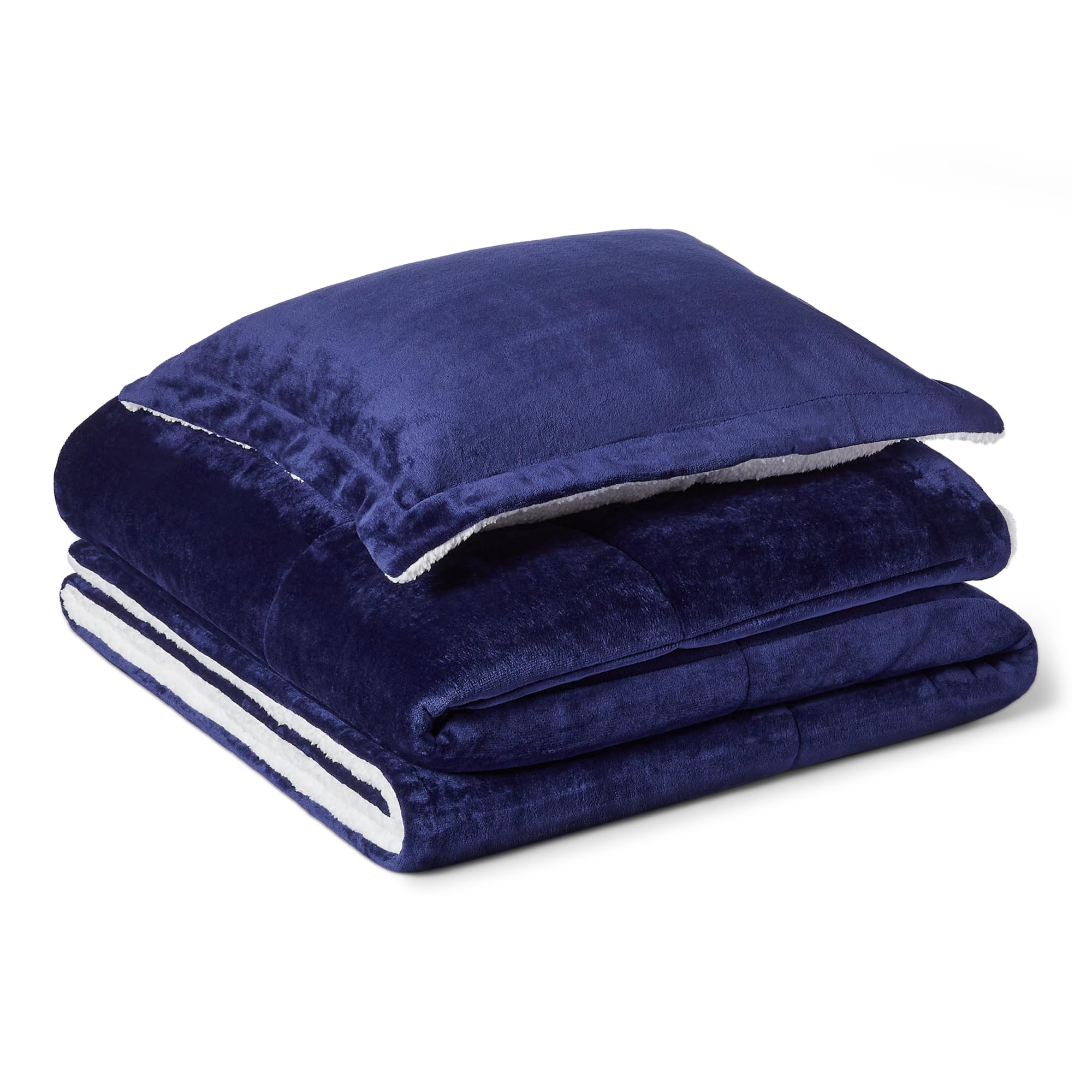 Photo 1 of Amazon Basics Reversible Sherpa Comforter Set with Pillow Sham, Twin/Twin XL, Navy