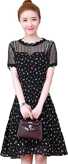 Amazon Co Jp Debangni ロングワンピース 半袖 レディース 夏服 プリント ワンピース おもしろ かわいい ドレス スプライス スリム 着痩せ きれいめ ワンピース カジュアル 女の子 大きいサイズ 服 ファッション小物