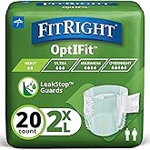 FitRight Adult Incontinence Briefs with Tabs, Heavy Absorbency, 2XL, 60" to 70", 20 Count