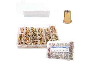 TR TOOLROCK 500pcs SAE Rivet Nut Kit, Rivet Nuts Assortment 6#-32, 8#-32, 10#-24, 1/4"-20, 5/16"-18, 3/8"-16, 1/2"-13, UNC Carbon Steel Zinc Plated Finish Flat Head Threaded Insert Rivet Nuts Set