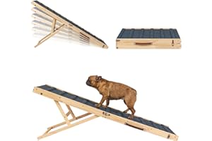 Clikuutory Dog Ramp for Bed, 55.1" Long Foldable Pet Ramp for Small & Large Dogs, Dog Ramps for High Beds Car with Anti-Slip Carpet & Carrying Handle Holds, 5 Adjustable Heights 15" to 30", Solid Wood