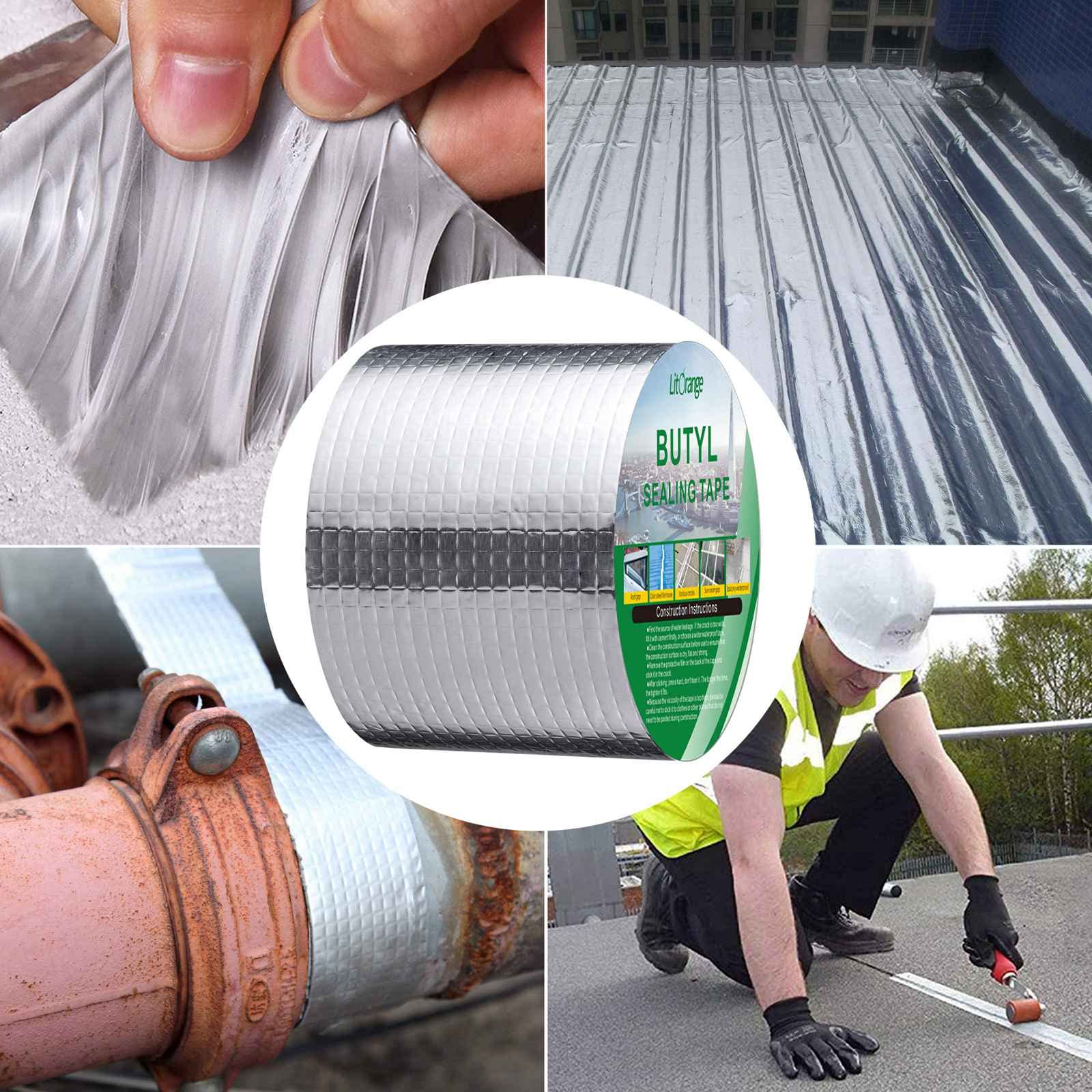 LitOrange 4" Width x 16 ft Waterproof Patch Seal Butyl RV Rubber Roof Flashing Tape for Wall Pipe Chimney Roof Boat Repair Sealant Caulking Strong Adhesive
