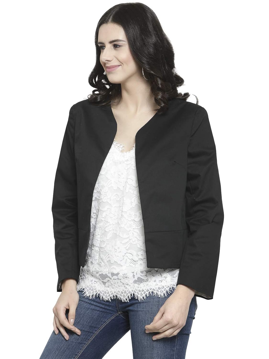 purplicious black formal front open blazer
