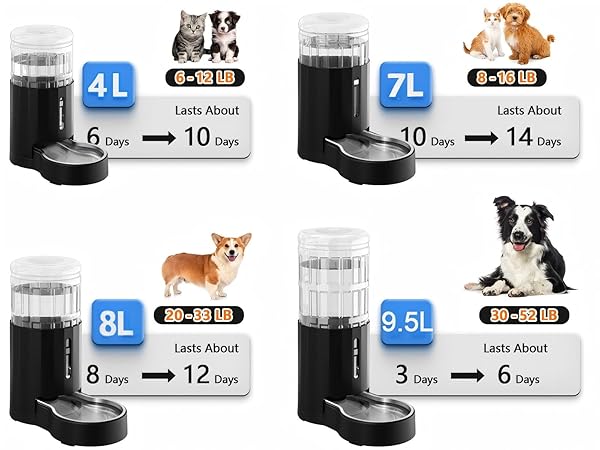 CZPET DOG WATER BOWL DISPENSER, 8L AUTOMATIC DOG AND CAT WATER DISPENSER WITH STAINLESS STEEL BOWL, GRAVITY WATERER, LARGE CAPACITY, AND QUIET DRINKING AREA FOR PETS (8L,BLACK)