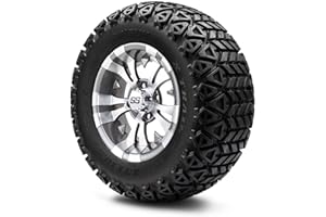 GOLF CART KING MODZ® Vampire Gunmetal 12" Golf Cart Wheels and Arisun X-Trail (23x10-12) DOT All-Terrain Golf Cart Tires Combo - Set of 4
