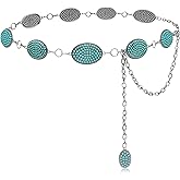 Womylufy Turquoise Concho Belt for Women Silver Cowgirl Western Chain Boho Belt Accessories for Dresses