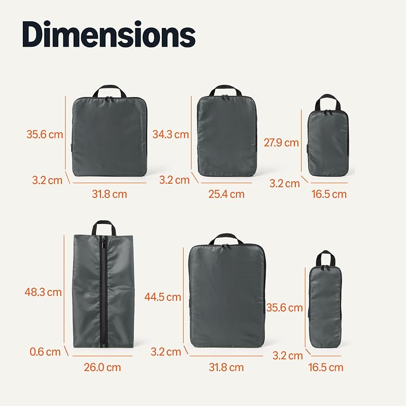 Cubes de Rangement Compression Ultra-légers avec Fermeture Éclair, Lot de 6, Gris