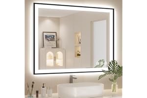 Hiefcce 40"x30" LED Bathroom Mirror with Backlit & Frontlit, Frame, Defogging,3 Color Dimmable, Lighted Mirror for Bathroom w