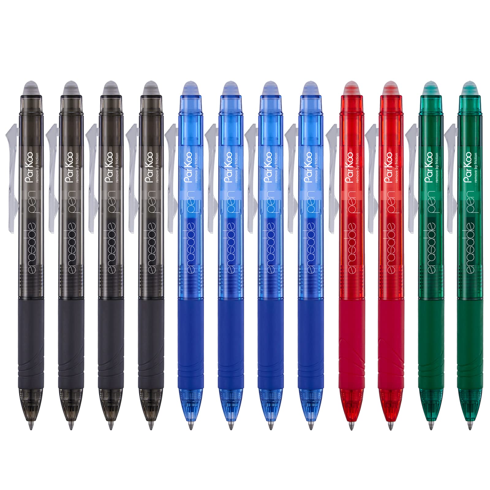 Photo 1 of ParKoo Retractable Erasable Gel Pens Clicker Fine Point 0.7 mm, No Need for White Out, 4 Assorted Color Inks for Completing Sudoku and Crossword Puzzles, 12-pack