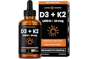 Vitamin D3 K2 Drops for Kids & Adults | 1000 IU D3 Per 0.2ml | 60ml | Liquid Vitamin D3 K2 with MK7 in MCT Oil for Better Abs