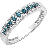 Dazzlingrock Collection Natural Round Gemstone or Diamond & White Diamond Triple Row Anniversary Ring for Women in Solid Gold