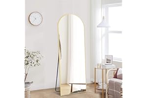 NISHCON Arched Full Length Mirror 64"x21", Gold Frame Floor Mirror with Stand, Free Standing Wall Mounted Leaning Mirror, Full Body Mirror for Bedroom Living Room Vanity Entryway Dressing