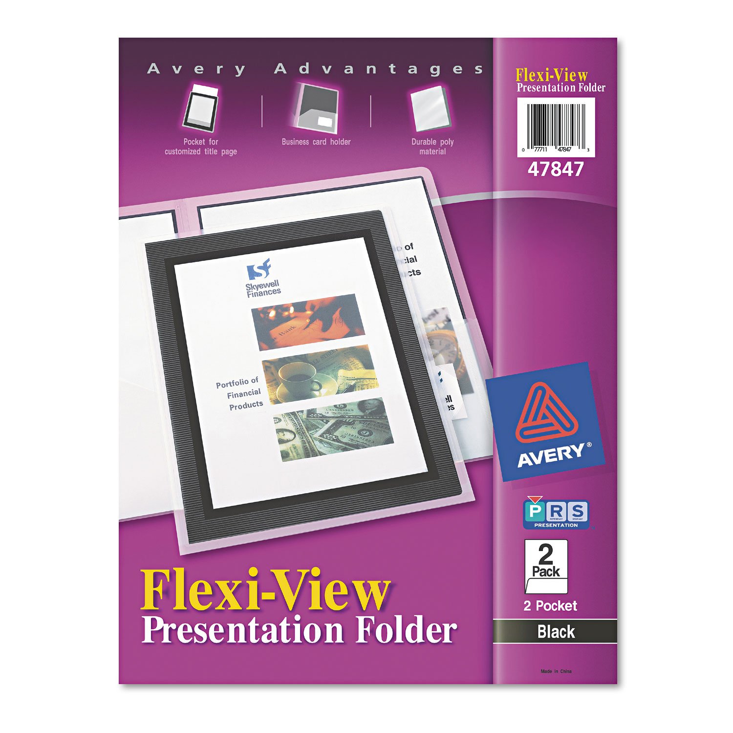 Avery® Flexi-View 2-Pocket Folders, Black, Pack of 2
