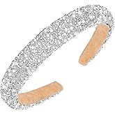 Vovii Rhinestone Padded Crystal Headband - Women's Glitter Bling Pearls Jeweled Hair Accessory For Prom (White)