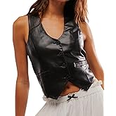 EZAPINE Women Sexy Crop Pu Leather Vest Slim Fit Button V-Neck Waistcoats Faux Leather Motorcycle Streetwear