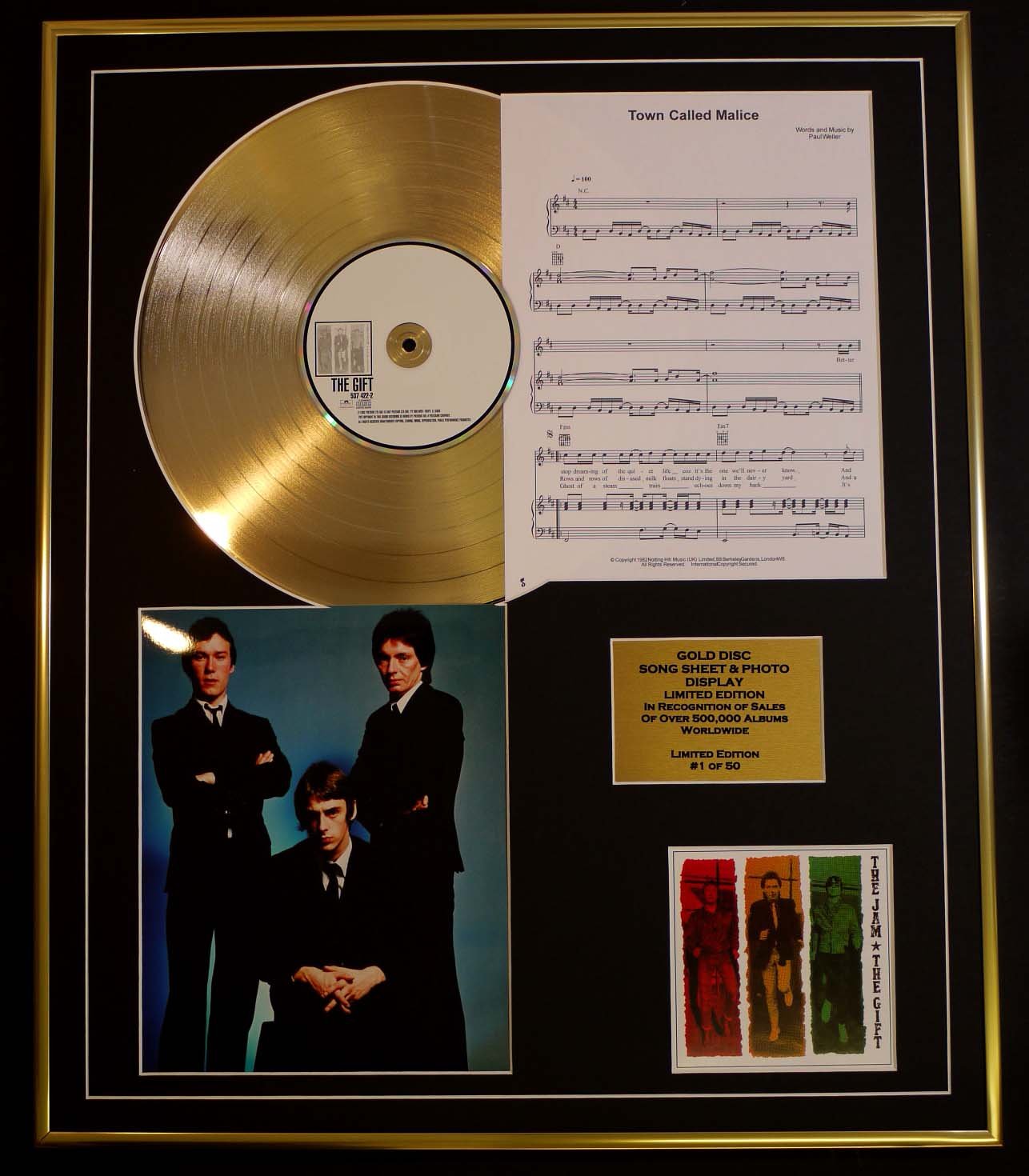 THE JAM/CD GOLD DISC, SONG SHEET & PHOTO DISPLAY/LTD. EDITION/COA/ALBUM, THE GIFT/SONG SHEET, TOWN CALLED MALICE