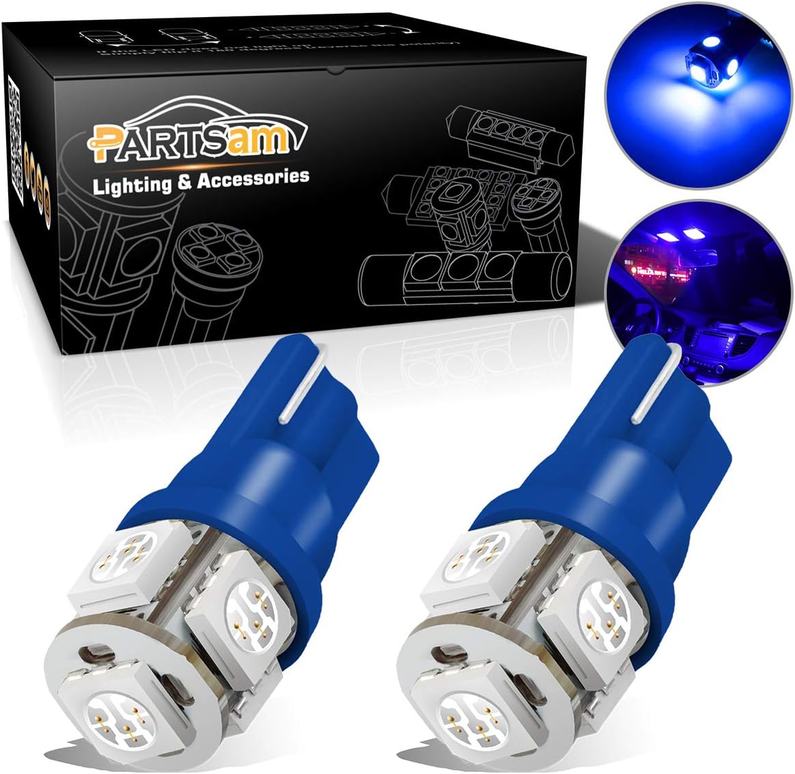 Partsam T10 194 168 LED Light Bulbs for Interior Lights Map Dome Door Courtesy License Plate Instrument Panel Gauge Cluster Dashboard Light Bulbs-2pcs Blue