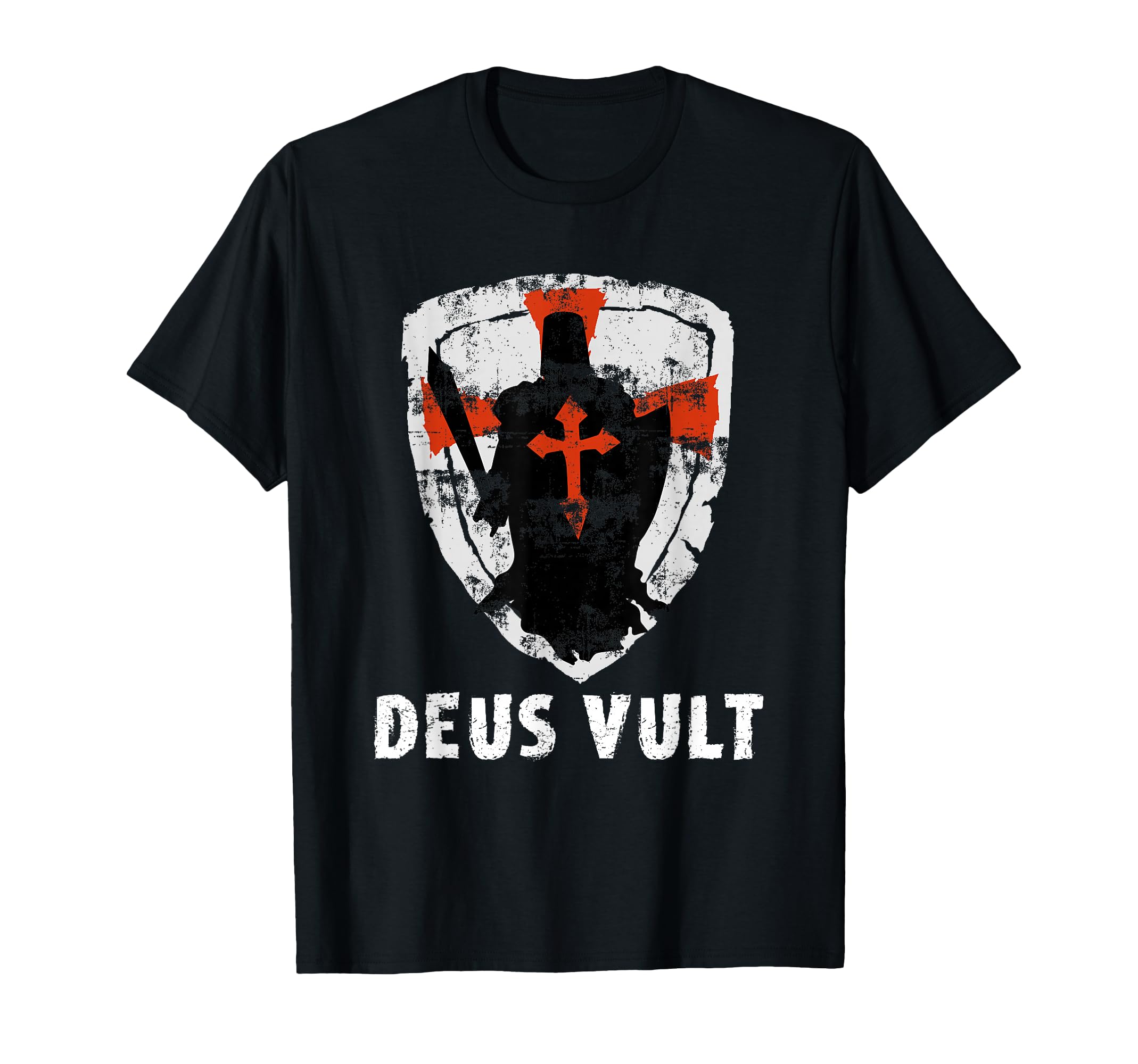 Deus Vult Crusade Sign Knight Shield Cross Crucifix Medieval T-Shirt