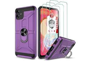 GAMEMIUZ Samsung Galaxy A04e Case, Galaxy A04e Case with [3X Tempered Glass Screen Protector], Built-in Ring Kickstand and Magnetic Car Mount Shockproof Dropproof Armor Case for Galaxy A04e 6.5" - Purple