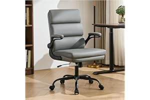 AMSEATEC Office Chair Adjustable Desk Chair Mid Back Executive Comfortable Bonded Leather Ergonomic Back Support Home Computer Chair with Padded Flip-up Armrest Swivel Wheels (Gray)