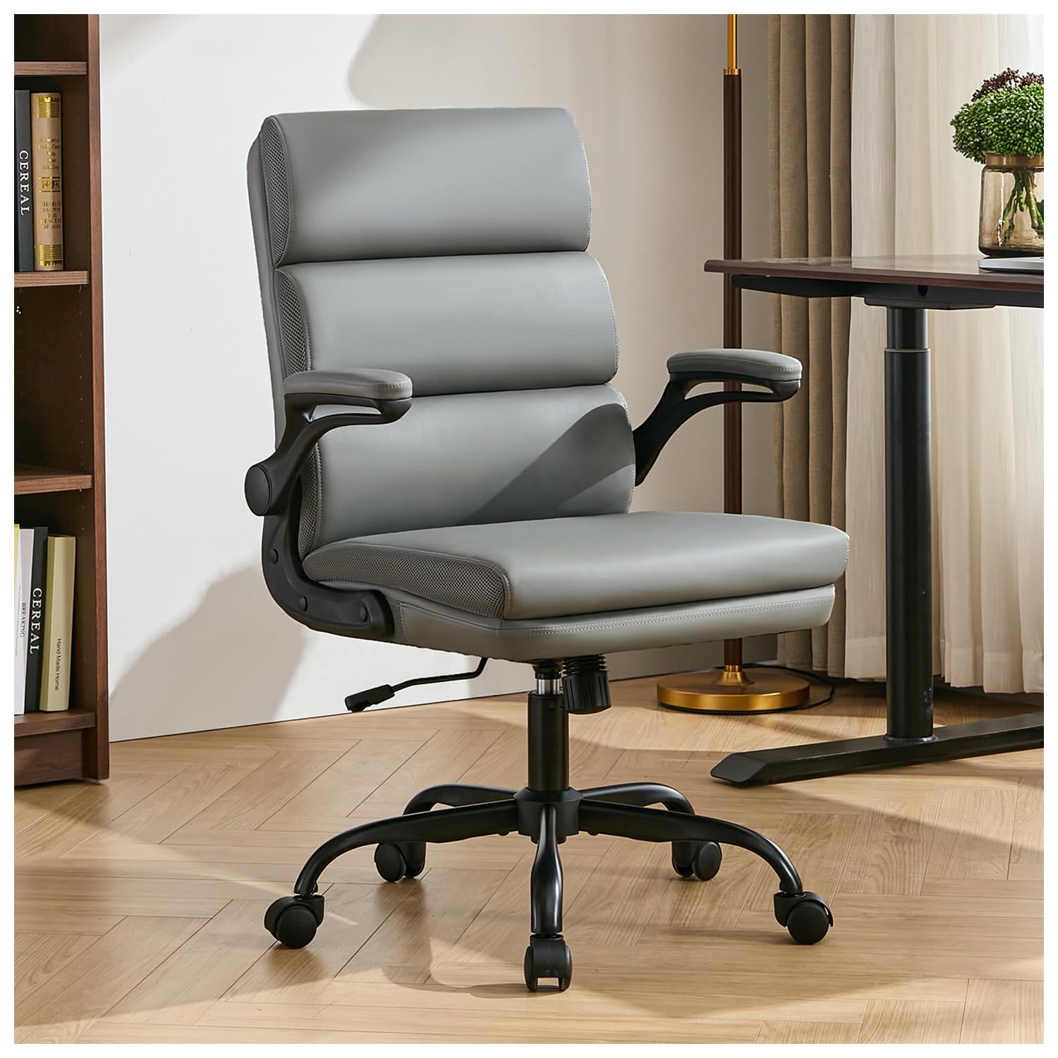 Photo 1 of *UNTESTED*
Office Chair Adjustable Desk Chair Mid Back Executive Comfortable Bonded Leather Ergonomic Back Support Home Computer Chair with Padded Flip-up Armrest Swivel Wheels (Gray)