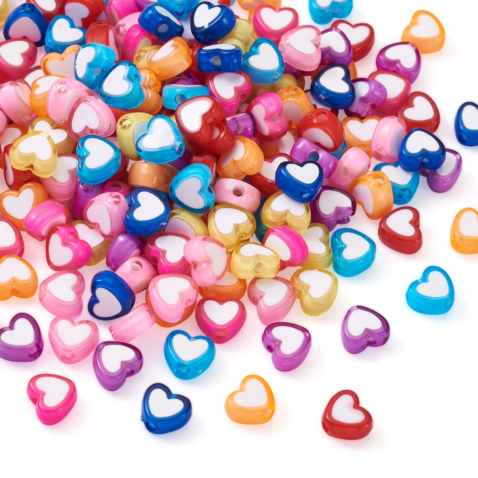 Beadthoven 240pcs Heart Acrylic Beads 8 Colors Love Heart Plastic Pony Craft Beads Loose Spacer for Necklace Bracelet Jewelry Making, Hole: 1.8mm