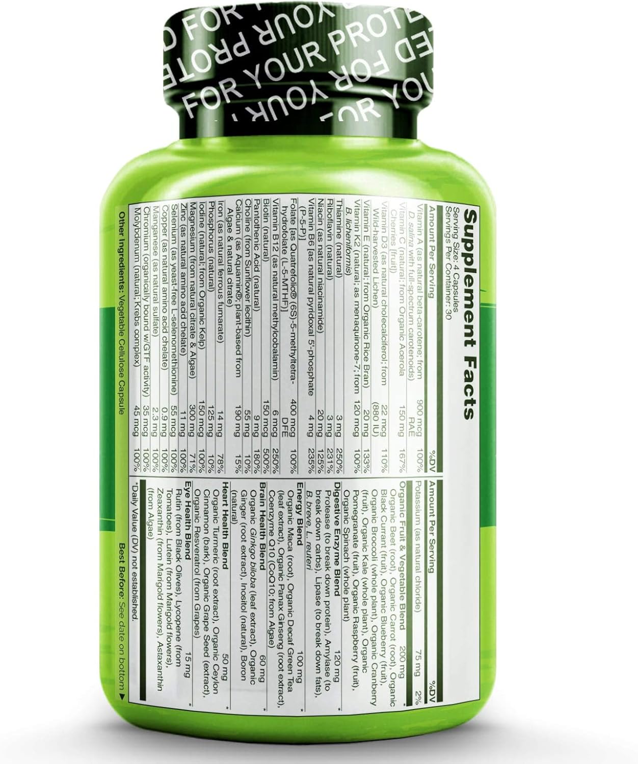 NATURELO Whole Food Multivitamin for Women - Natural Vitamins, Minerals, Raw Organic Extracts - Best Supplement for Energy and Heart Health - Vegan - Non GMO - 120 Capsules: Health & Personal Care