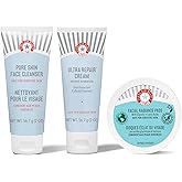 First Aid Beauty - Travel Bundle: Pure Skin Face Cleanser (2 oz), Ultra Repair Cream (2 oz), & Facial Radiance Pads (28 Pads), Ultimate Hydration & Cleansing Set with Glycolic & Lactic Acids
