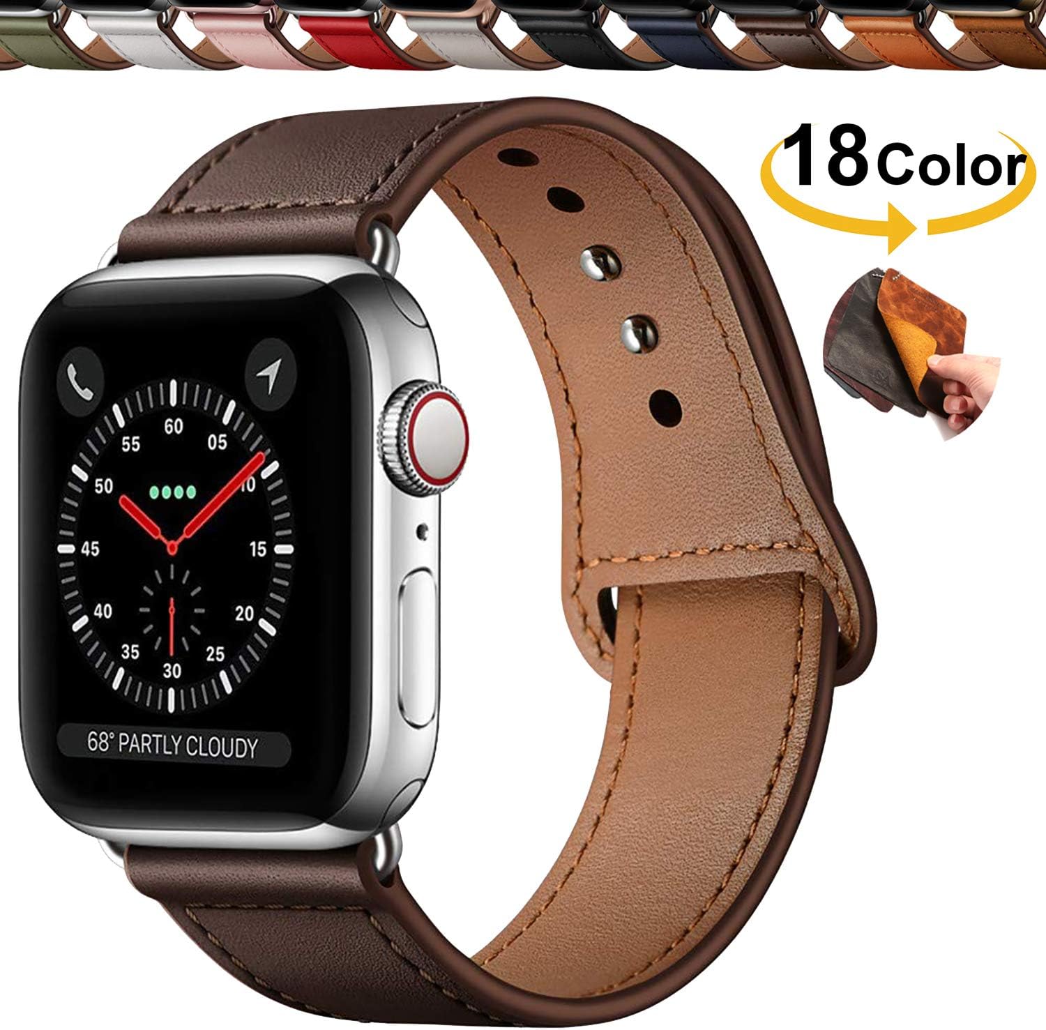 Chok Idea Compatible With Watch Strap Series 5 & 4 3/2/1,Innovative Buckle Genuine Leather Strap Covert Buckle Ensure Clean Fit Replacment for iWatch 44mm 42mm,Chocolate Brown