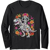 Dia De Los Muertos Skeleton Dinosaur Mexican Sugar Skull Long Sleeve T-Shirt