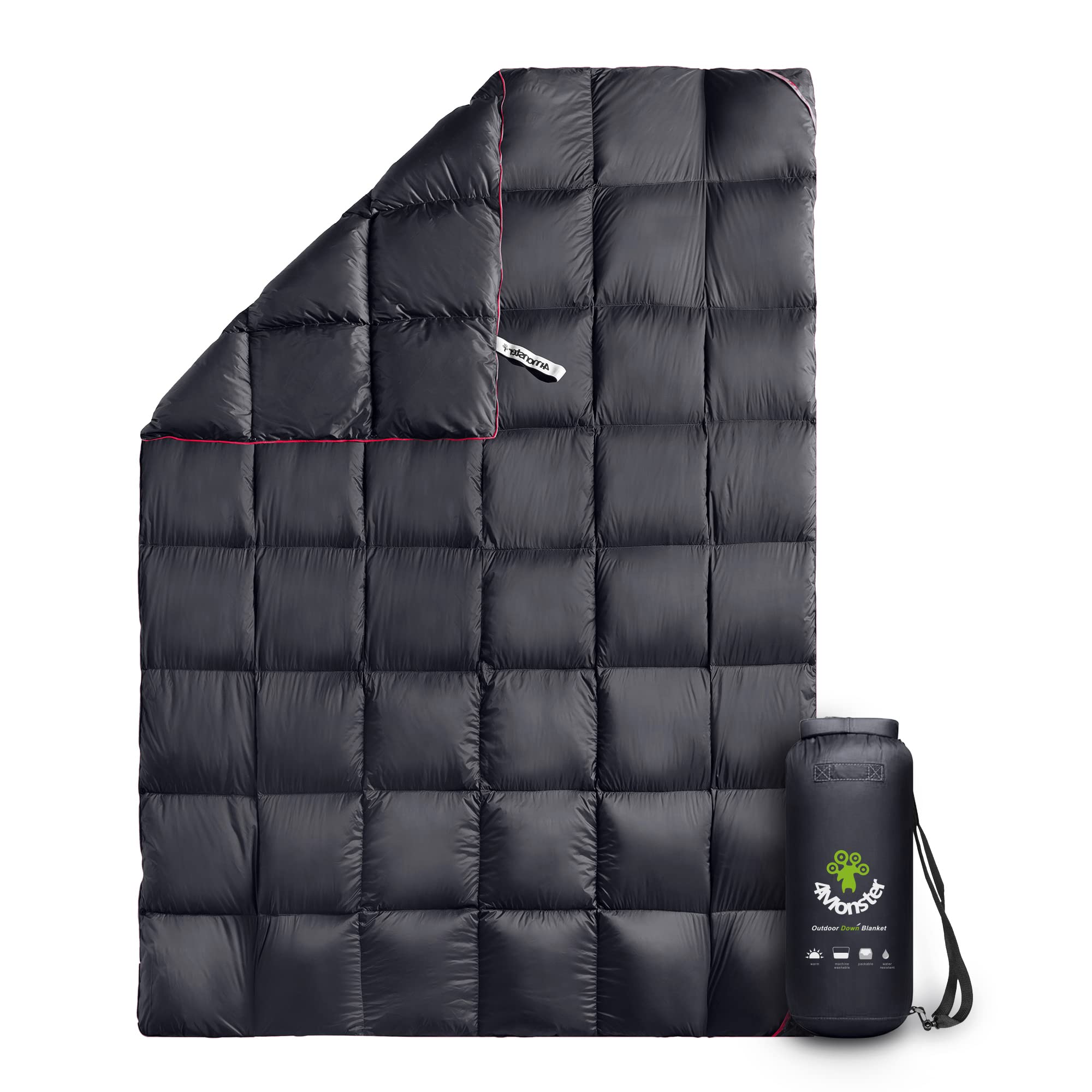 4Monster Down Blanket lightweight, Compact Outdoor Camping Blanket Super Warm, Waterproof Packable Blanket for Travel, Picnics, Camping, Hiking (Grid-black, S: (127 * 178 cm))