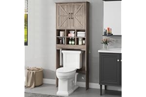 Befrases Over The Toilet Storage Cabinet with 2 Doors Storage Cabinet, Bathroom Storage Cabinet with Adjustable Storage Compartments, Suitable for Bathroom, Laundry Room, Small Spaces, Grey