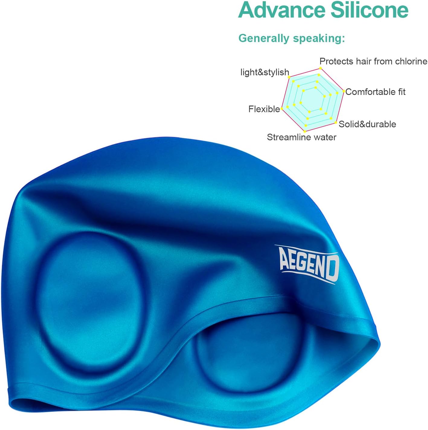 aegend Waterproof Swim Cap for Adult Men Women Solid Silicone Swim Caps