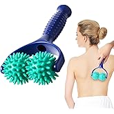 Handheld Spiky Massage Balls Rollers, 2 Wheel Spiky Massage Ball Rollers Silicone Manual Massage Roller with Handle Pressure Point Muscle Massage Tool for Foot Arm Body Neck Leg Pain Pressure Relief
