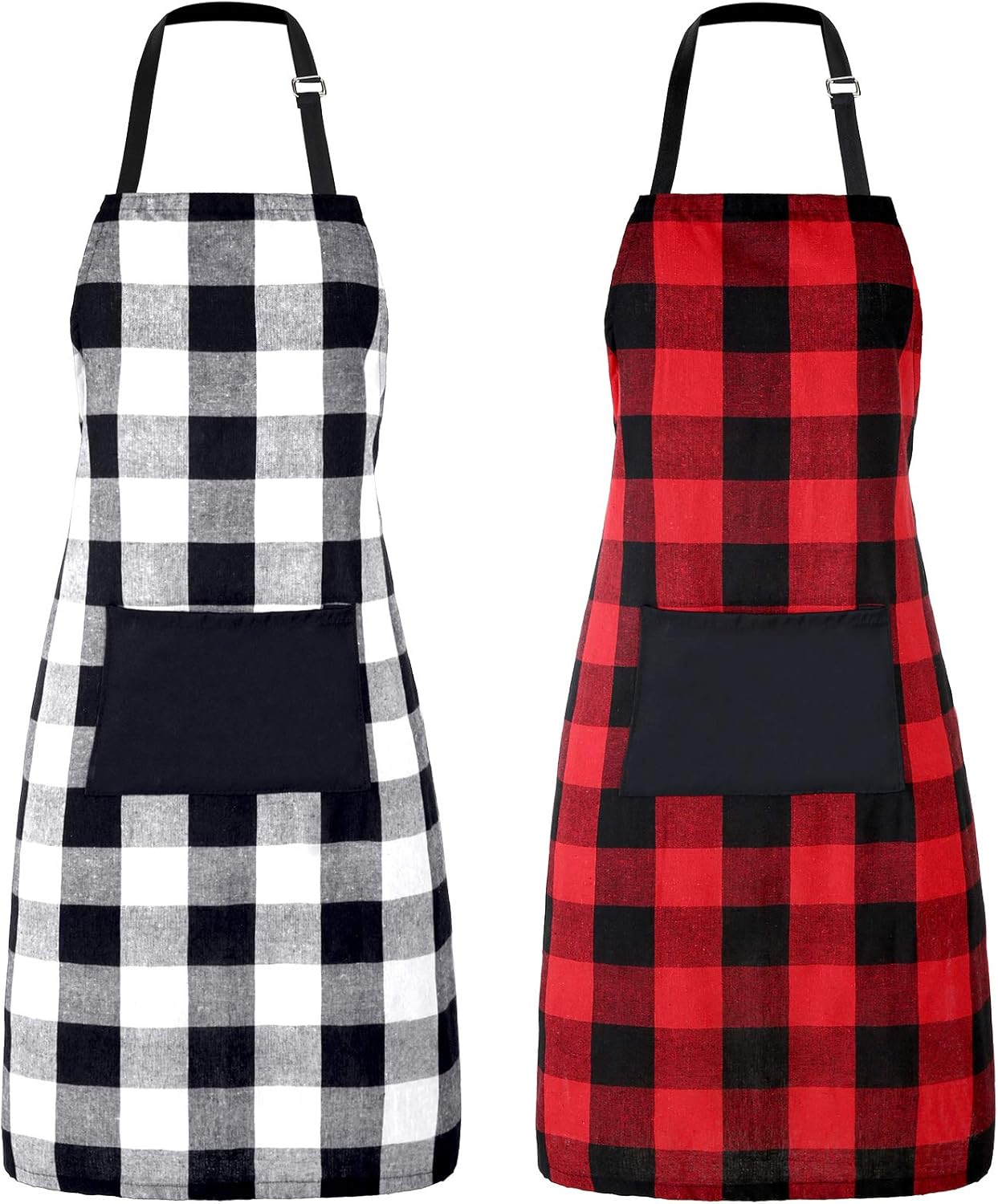 2 Pieces Buffalo Plaid Apron Cotton Cooking Apron Adjustable Buffalo