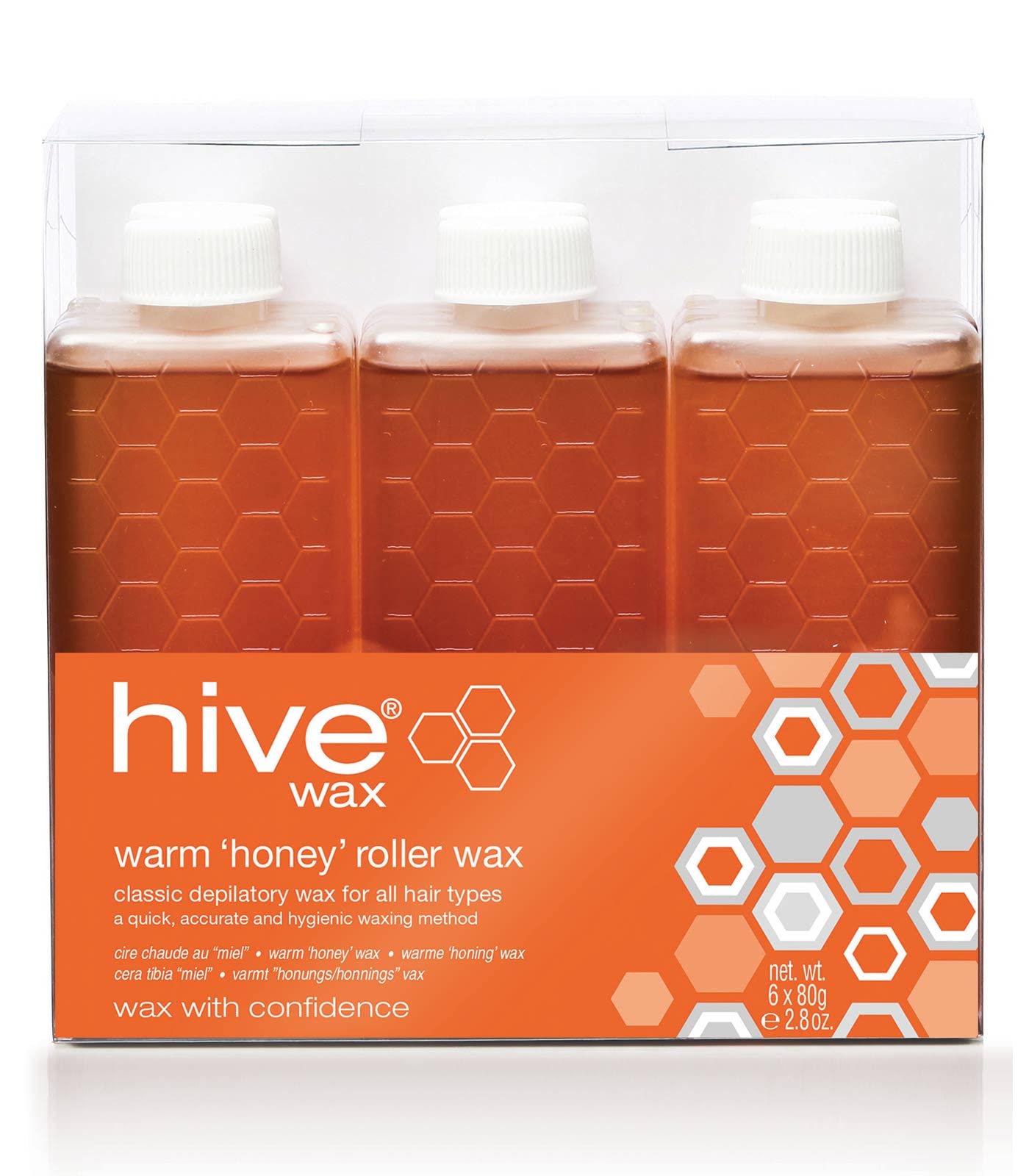 Hive Options Classic Warm Honey Wax Roller Depilatory Wax Cartridges 80g - Pack of 6