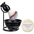 JEQUIL&CORENVEO Shaving Brush Set for Men, 4pcs Synthetic Shaving Brush with Shaving Soap, Stand and Shaving Bowl