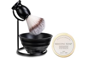 JEQUIL&CORENVEO Shaving Brush Set for Men, 4pcs Synthetic Shaving Brush with Shaving Soap, Stand and Shaving Bowl