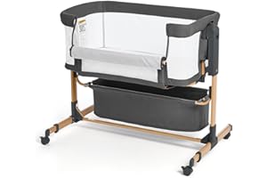 TAYLENGROW BABY Baby Bassinet,Bedside Bassinet for Baby,3 in 1 Rocking Bassinet with Wheels and Mattress,Bassinet Bedside Sleeper 4-Sided Mesh,6 Height Adjustable Bedside Crib for Newborn (Dark Grey)