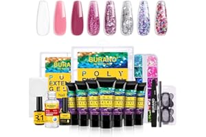 BURANO Poly Nail Extension Gel Kit – Glitter Poly Extension Nail Gel Kit 8 Colors Starter Nail Kits for Beginners Nail Salon All in one Set Nail thickening Set