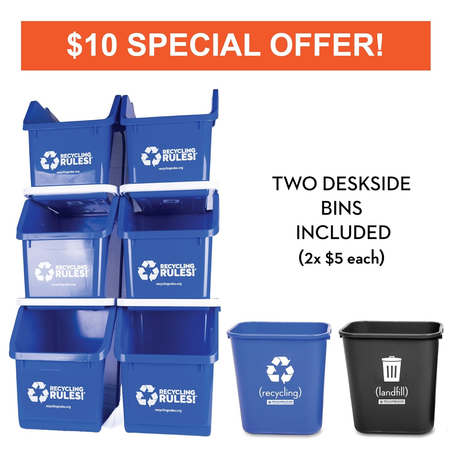 Blue Stackable Recycling Bin Container Handle 6 Gallon 6