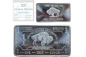 1 Troy Ounce (Oz) Nickel Bar Bullion Paperweight Metal with Certificate of Authenticity | Made in USA .999 Pure Nickel bar by